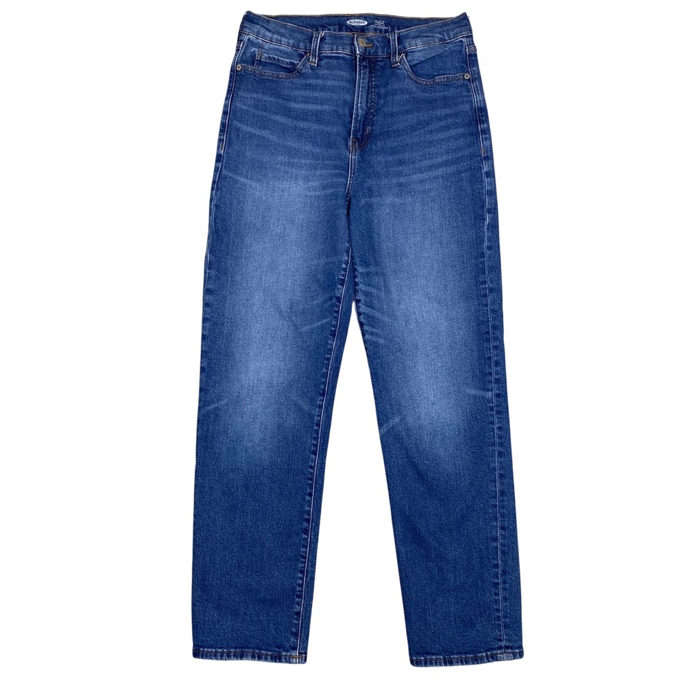 Old Navy Sky-Hi Straight Extra High Rise Jeans Women 10 Tall Blue Medium Wash